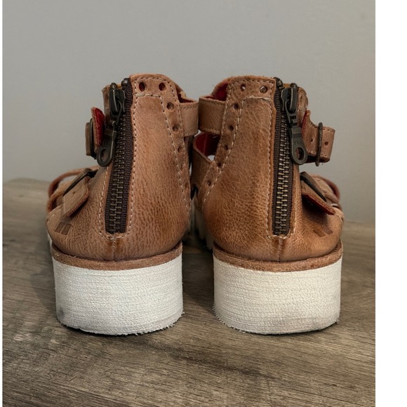 Bed Stu Tan Leather Platform Gladiator Sandals Red Leather Lining Womens 10 - Picture 5 of 9